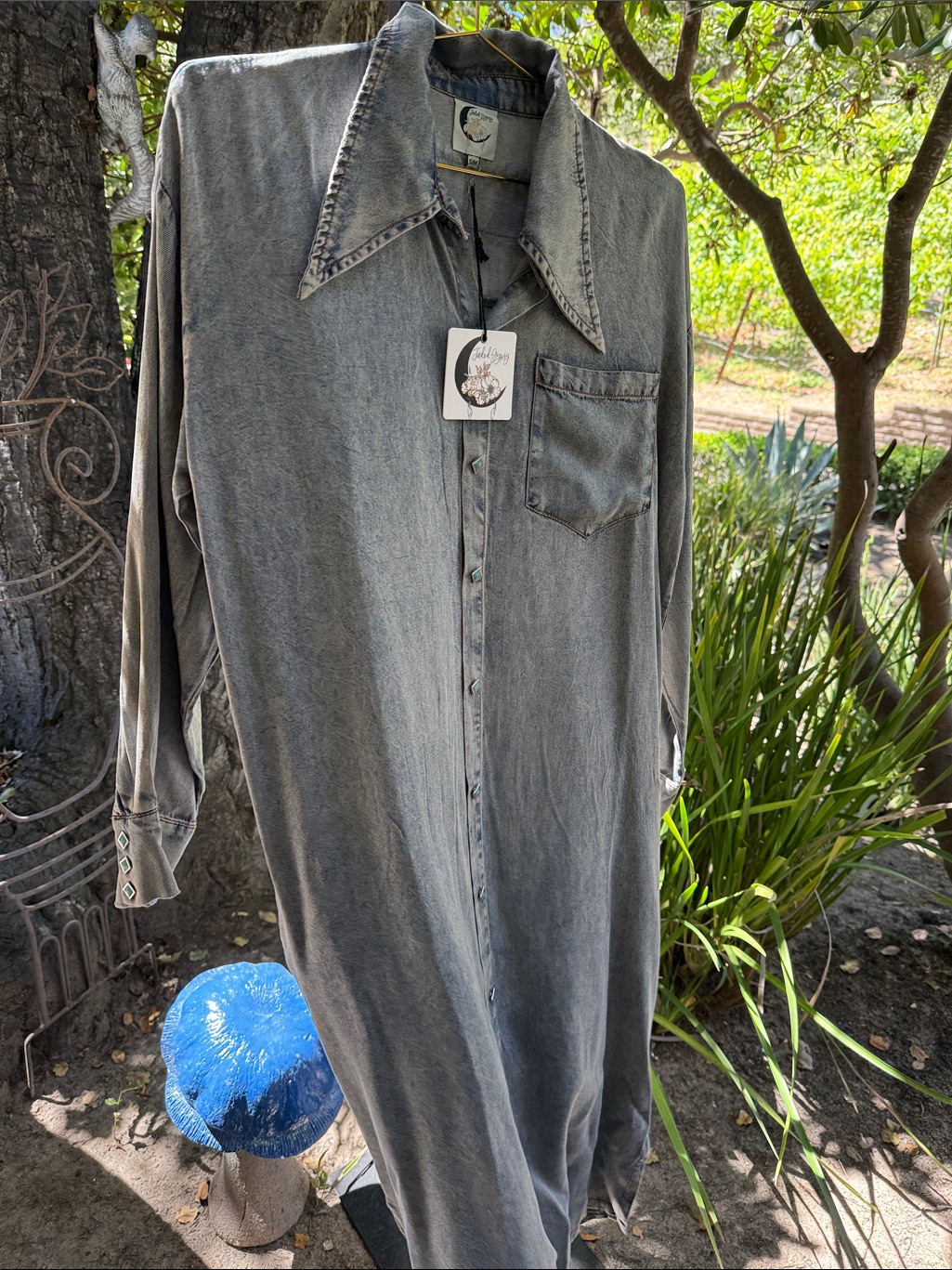 Vintage-Inspired Gray Denim Shirt Dress - Unbranded